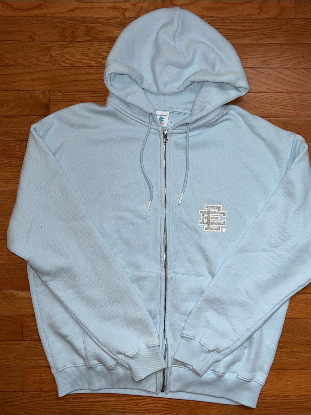 Eric Emanuel Light Blue Full-Zip Hoodie with Embroidered Chest Logo